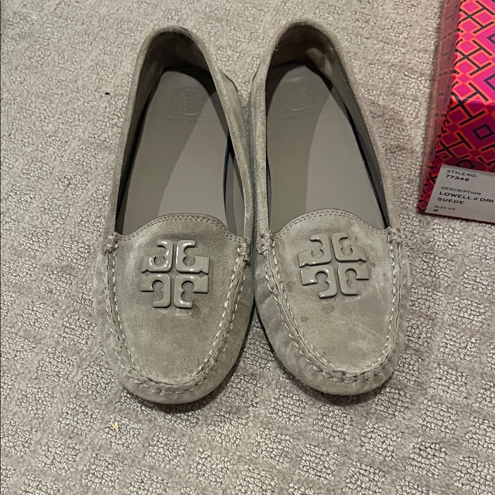 Tory Burch Lowell Gray Suede Loafers